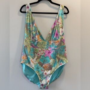 3X Coastal Waves Tropical Floral One-Piece Swimsuit